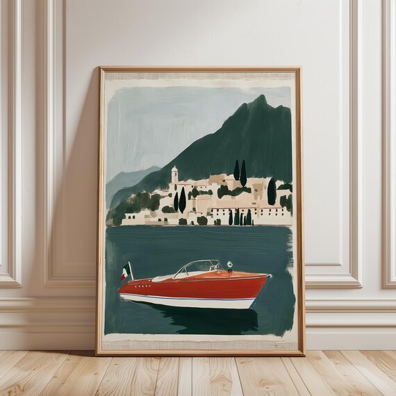 Classic Riva Speedboat Painting, Mediterranean Nautical Wall Art (Digital Download) 492