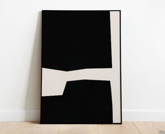 Modern art, Mid Century Wall Art, Contemporary Art, Geometric Wall art, Abstract Art Print, Aesthetic Room Decor, Art Deco, Black shapes.