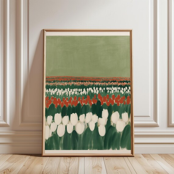 Gouache Tulip Field Painting, Cottagecore Inspired Modern Folk Art (Digital Download) 422