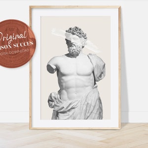 Zeus Statue Print, God statue, Print Zeus, Digital download, Greek mythology art, Bust statue, Aesthetic Room Decor, Marble Sculpture