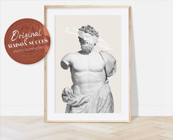 Zeus Statue Print, God statue, Print Zeus, Digital download, Greek mythology art, Bust statue, Aesthetic Room Decor, Marble Sculpture