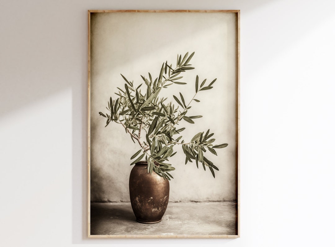 Olive Branch in a Vase Green Vintage Living Room Decor Downloadable PRINTABLE Digital Art Print