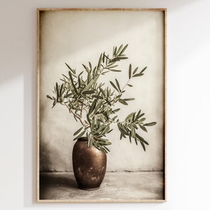 Olive branch in a vase | Green Vintage Living Room Decor | Downloadable PRINTABLE Digital Art Print | Instant Download Wall art.