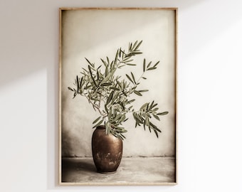 Vintage Olive Branch Print | Green Living Room Decor (Digital Download)