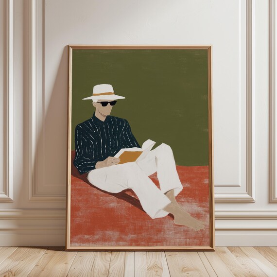 Man Reading Book Wall Art Print - Minimalist Figure Illustration, Contemporary Literary Poster, Modern Home Decor, Office (Digital Download)