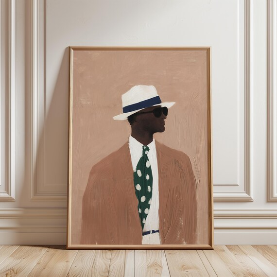 Sprezzatura Style Man with Green Polka-Dot Tie Gouache Painting (Digital Download) 544