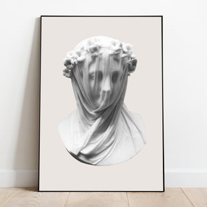 Veiled Lady Bust Sculpture Print, Rome statue, Digital download, Greek mythology art, Bust statue, Aesthetic Room Decor, Marble Sculpture