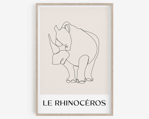 Animal Line Drawing, Minimalist kids room decor, Nursery wall decor, Animal Prints, Digital Download, printable wall art, rhinoceros print.