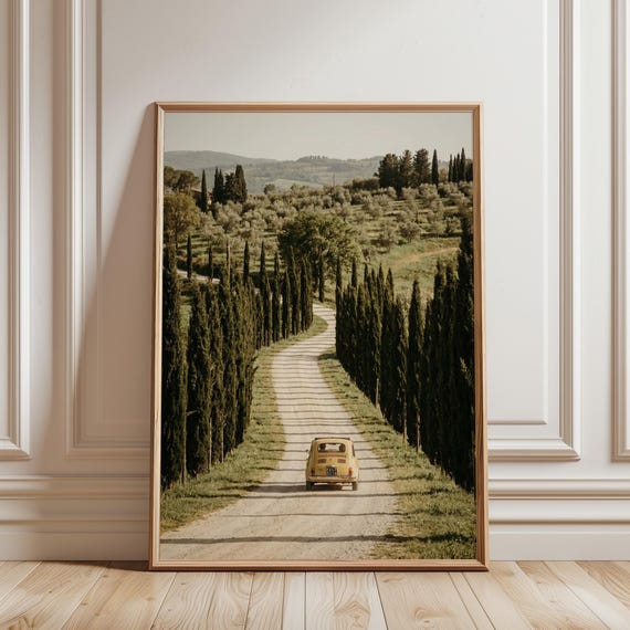 Tuscany Wall Art – Vintage Fiat 500 Poster, Retro Car Print, La Dolce Vita Mediterranean Decor (Digital Download)