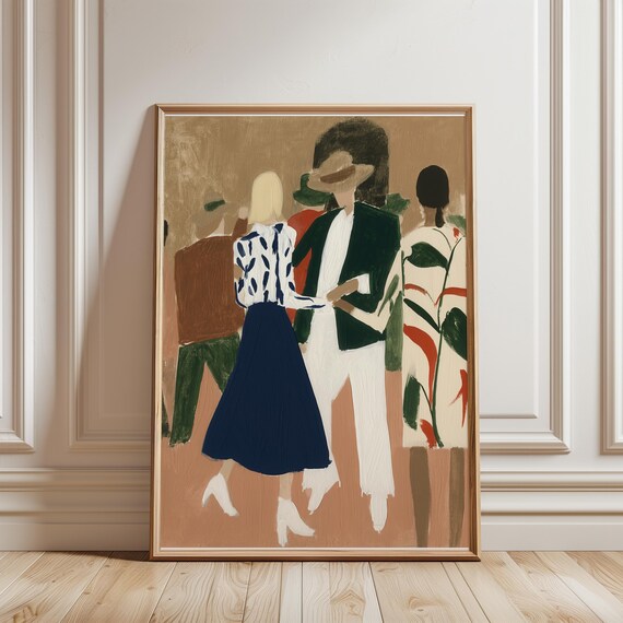 Retro Chic Dance Scene Gouache Painting, Mid-Century Modern Wall Art (Digital Download) 415