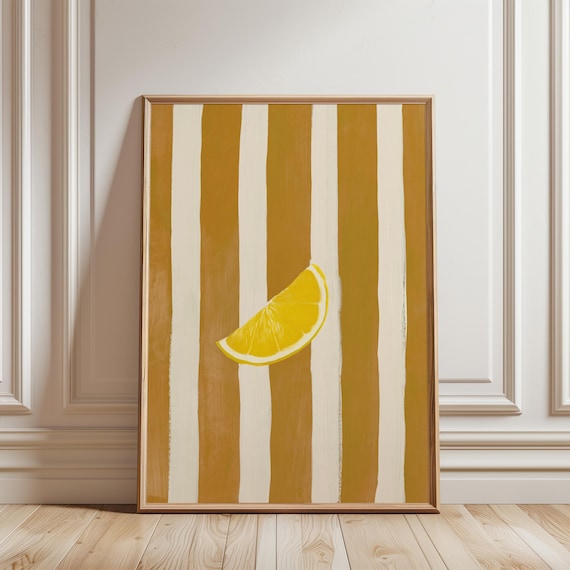 Bright Lemon Wedge Gouache Painting, Retro Kitchen Summer Decor (Digital Download) 612