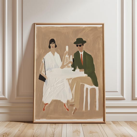 Parisian Café Couple Artwork, Chic Romantic Fashion Illustration (Digital Download) 474