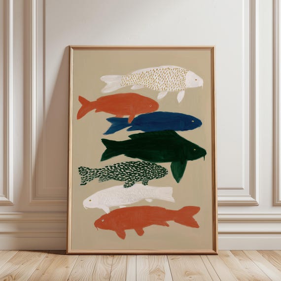 Koi Fish Wall Art Print - Japanese Zen Wall Decor, Minimalist Koi Pond Printable, Japandi Bathroom Bedroom Art (Digital Download)
