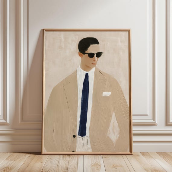 Stylish Sprezzatura Man Portrait, Mid-Century Modern Gentleman Art (Digital Download) 274