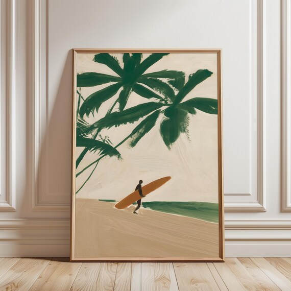 Tropical Coastal Surf Art, Summer Beach Decor, Retro Minimalist Print (Digital Download) 720