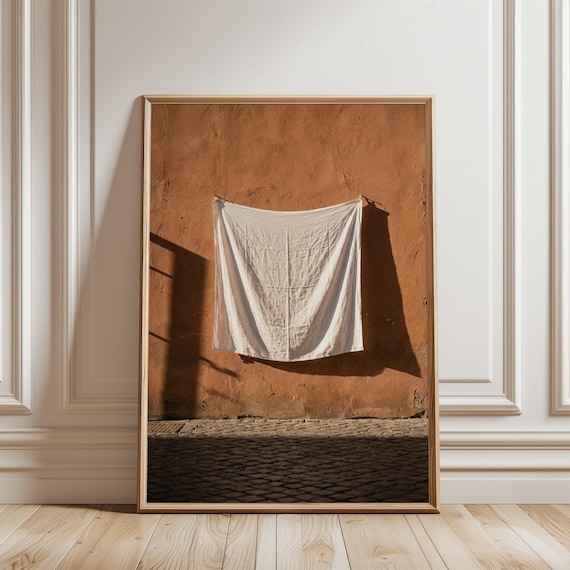 Sun-Drenched Italian Linen on Terracotta Wall, Mediterranean Coastal Art (Digital Download) 193