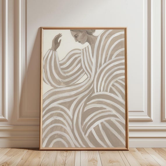 Neutral Dance Wall Art Print, Minimalist Figurative Poster, Beige Modern Decor (Digital Download)
