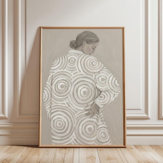 Neutral Pattern Woman Wall Art Print, Minimalist Figurative Poster, Beige Modern Decor (Digital Download)
