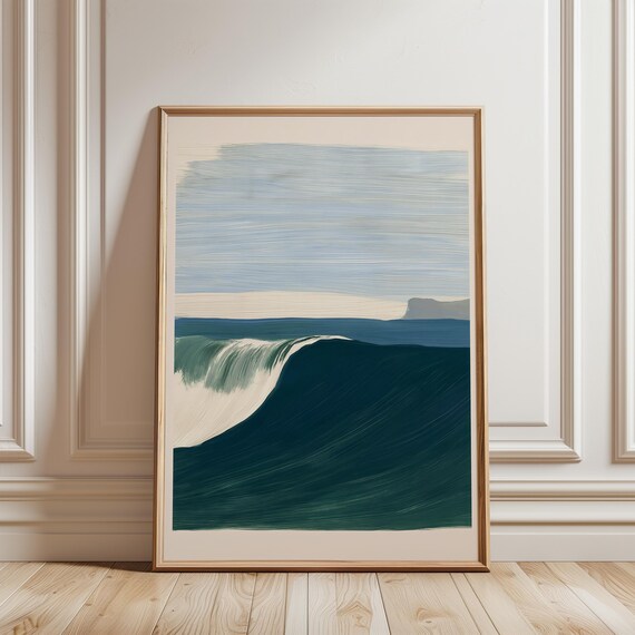 Moody Scandinavian Ocean Wave Painting, Minimalist Summer Decor (Digital Download) 688