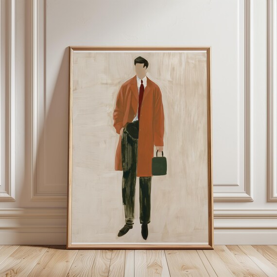 Stylish Sprezzatura Man Gouache Painting, Minimalist Fashion Art Print (Digital Download) 432