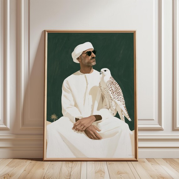 Emirati Man Portrait with Falcon, Modern Summer Decor Art (Digital Download) 626