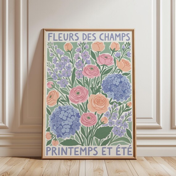 French Wildflower Garden Wall Art Print - Fleurs des Champs Botanical, Cottage Farmhouse Decor, Spring Floral Printable (Digital Download)