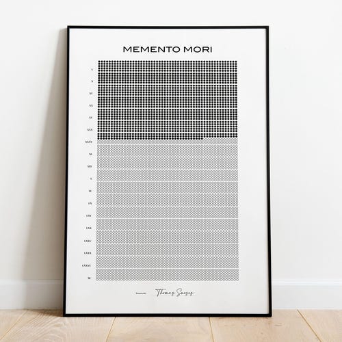 Affiche Memento Mori, calendrier de 90 ans, oeuvre d'art murale stoïque (version numérique)