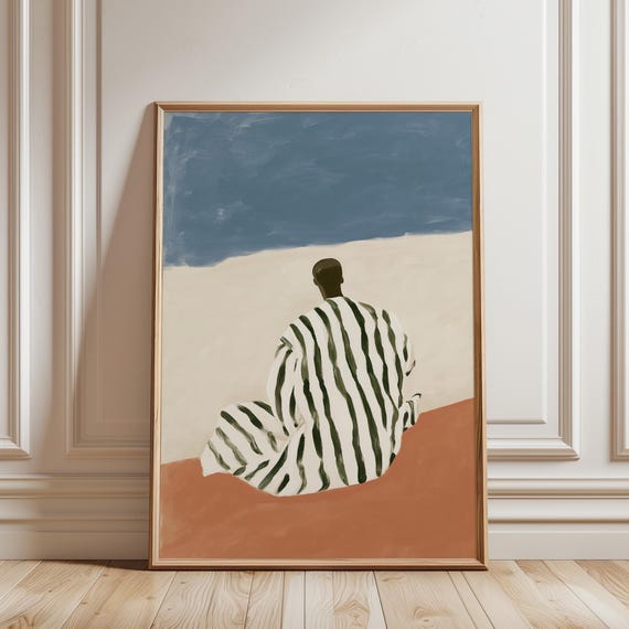 Abstract Figure Wall Art Print, Modern African American Art, Striped Robe Painting, Minimalist Bohemian Decor, Printable (Digital Download)