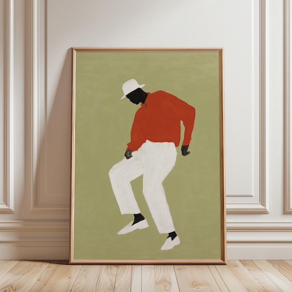 Black Man Dancing Wall Art Print, Afrocentric Figure Art, Sage Green Decor (Digital Download)