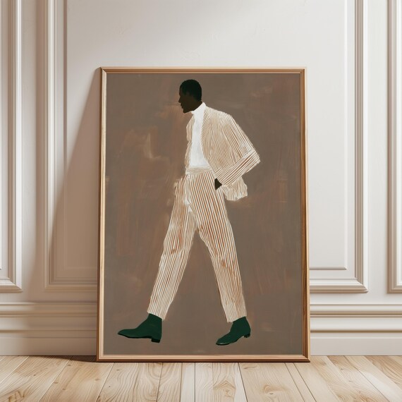 Black Man Fashion Illustration, Stylish Elegant Gouache Art, Modern Wall Decor (Digital Download) 481