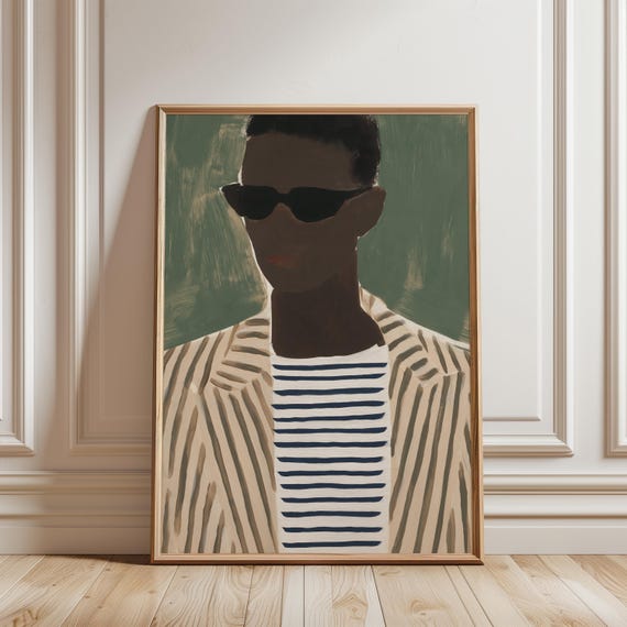 Chic Portrait of Stylish Black Man, Modern Minimalist Fashion Wall Art (Digital Download) 416