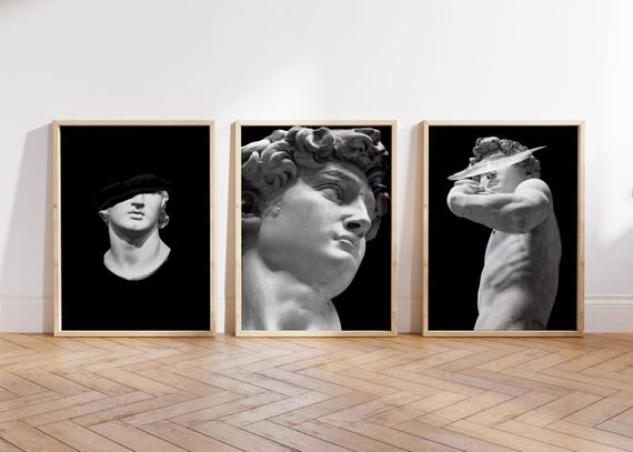 3 Pieces Wall Art, Greek statue prints, Neutral art, Printable, Digital download, Greek mythology art, Black Aesthetic , Sculpture.