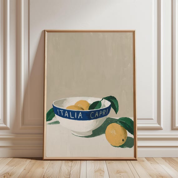 Italia Capri Lemon Bowl Painting, Coastal Mediterranean Summer Decor (Digital Download) 610