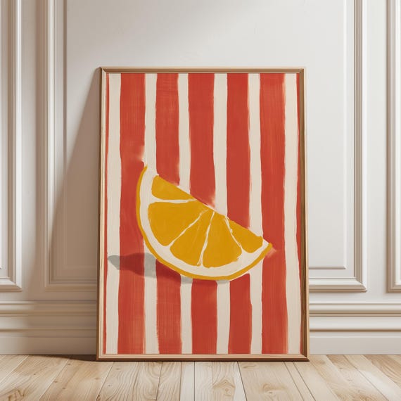 Bright Yellow Lemon Wedge with Red Stripes, Retro Pop-Art Kitchen Decor (Digital Download) 568