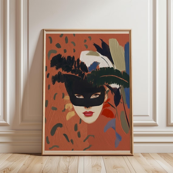 Glamorous Vintage Masquerade Portrait With Feather Hat Art (Digital Download) 295