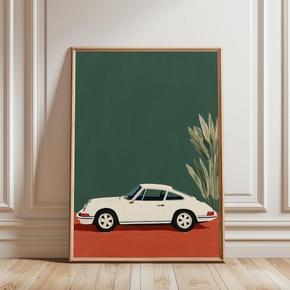 Vintage Porsche 911 Wall Art Print, Classic Car Printable, Retro Sports Car Poster, Mid Century Modern Decor, Minimalist Automobile Art