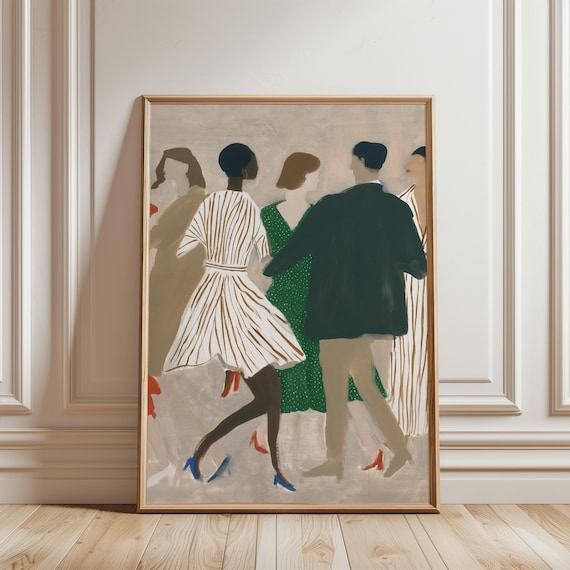 Vintage Dance Scene Art, Chic Mid-Century Social Gathering Painting (Digital Download) 476