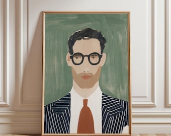 Mid-Century Modern Gentleman Portrait, Retro Sprezzatura Style Art (Digital Download) 222