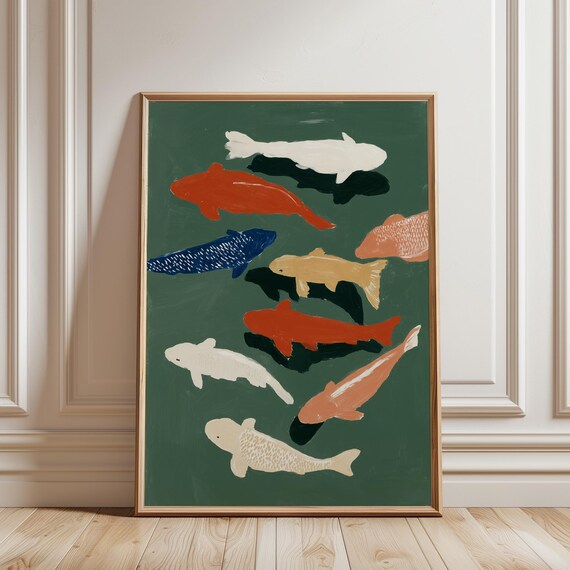 Koi Fish Wall Art Print, Abstract Koi Pond Printable, Japandi Style Wall Art, Minimalist Art Print, Modern Zen Decor (Digital Download)