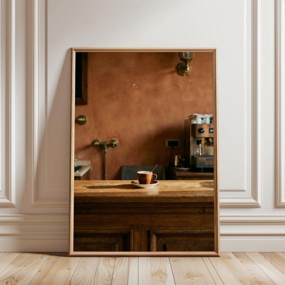 Italian Café Espresso Cup Art Print, Rustic Mediterranean Decor (Digital Download) 203