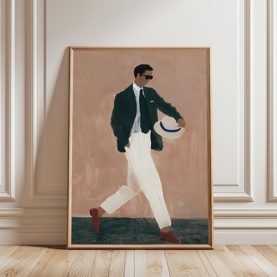 Mid-Century Modern Fashion Illustration, Elegant Dancer with Boater Hat (Digital Download) 306