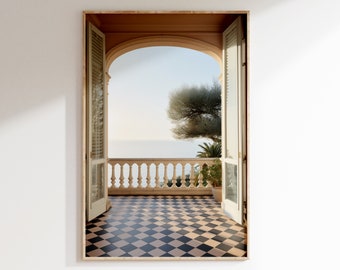 French Riviera Seascape Print, Victorian Terrace View (Digital Download)