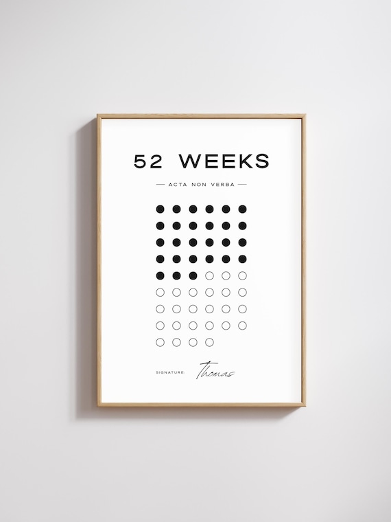 52 Weeks Habit Tracker Acta Non Verba, Actions Not Words Stoic Poster, Signable Accountability Contract, Office Decor Gift, Digital Download