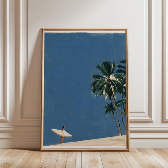 Retro Coastal Surfer Print with Palm Trees, Tropical Summer Decor (Digital Download) 671