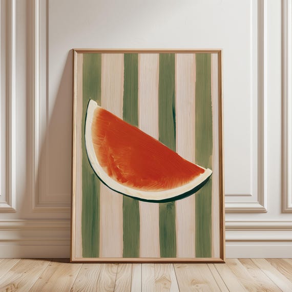 Vintage Watermelon Gouache Painting, Summer Kitchen Decor Wall Art (Digital Download) 611