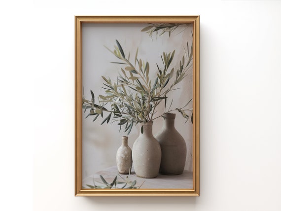 Olive branch in a vase | Green Vintage Living Room Decor | Muted Botanical Art | Instant Download | Neutral Holiday Art | Maison Succes