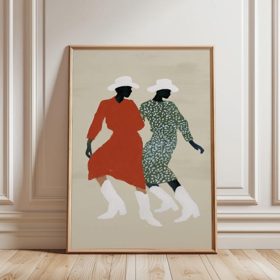 Afrocentric Western Cowboy Dancing Printable Wall Art, Afrobohemian Decor, Living Room (Digital Download)