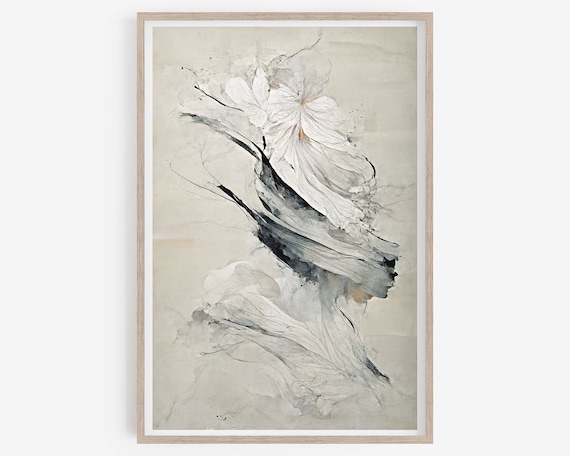Beige Flower Wall Art, Abstract Art Print, Neutral Art Print, Flower art, Minimal Art, Aesthetic room decor. Brush Stroke Wall Art, Fine art