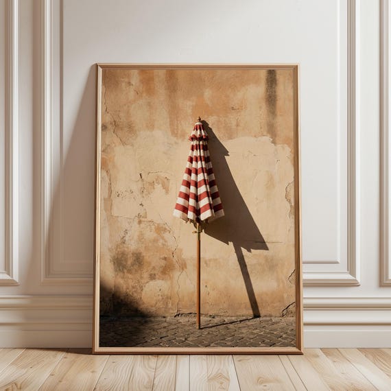 Striped Parasol Wall Art – Mediterranean Summer Print, Amalfi Coast (Digital Download)