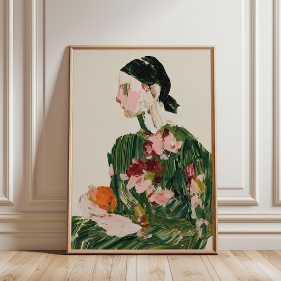 Floral Woman Portrait Print – Impressionist Style Wall Art (Digital Download)